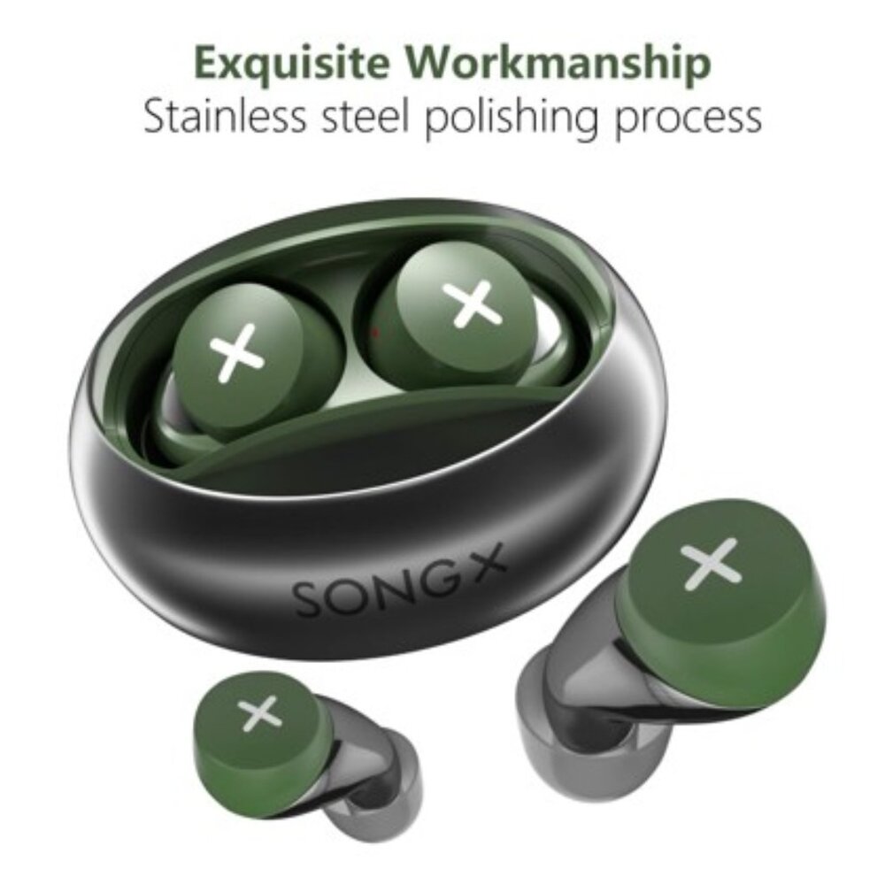 SONG X True Wireless Noise Cancelling Bluetooth Earbuds SX06 (Black & Green)